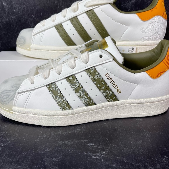 ADIDAS SUPERSTAR BANDANA OFF WHITE FOCUS ORANGE GREEN WOMENS SHOES SIZE 5 NEW - Picture 7 of 10